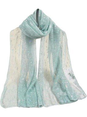 〽️Women Light Green Scarves Mesh Shawl Wrap Sequin Bandana Square Scarf Silk